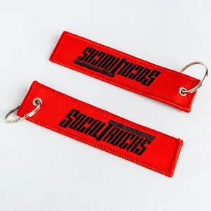 Customized Double Sided Logo Embroidered Airplane Keychain Patch Personalized Fabric Woven Key Ring Tag