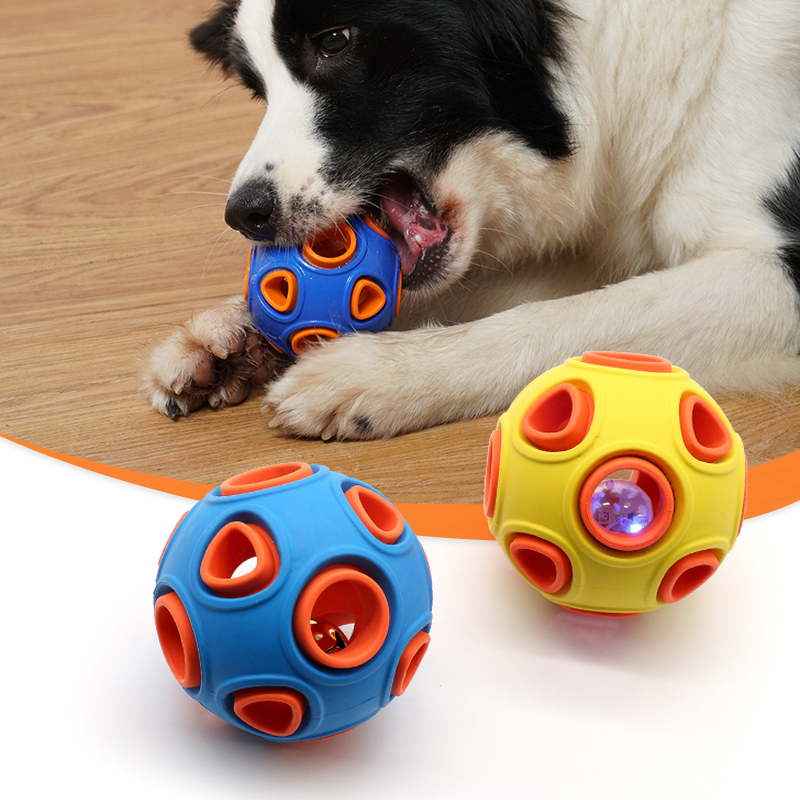 Double-Layer Bell LED Puzzle Feeder - Natural Rubber Interactive Dog Toy Ball