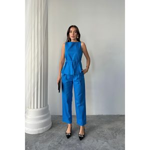 Mono de Lino Saks Azul sin Mangas, Pierna Ancha, para Fiesta, Talla S - Product Image 2