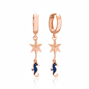 Seahorse and North Star Design <b>Dangle</b> <b>Earrings</b> Fine Jewellery Turkish Handmade Wholesale 925 Sterling <b>Silver</b> Jewelry - Product Image 2