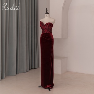 RuolaiLDR6577セクシーなウエディングストラップレス3Dフラワーシースパーティーガウン取り外し可能なボウロングイブニングドレス女性用 - Product Image 1