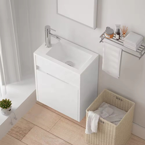 American Style Simple Mdf Modern Floating Vanity Set Unique Waterproof Finished Bathroom Cabinet Wash Basin Ceramic <strong>Sink</strong> - Product Image 4