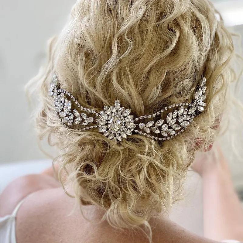 Luxury Flower Headband Wedding Hair Accessories Bride Handmade Hair Ornaments Crystal Bridal Headdress