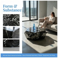 Ensemble de table basse Bulgari Black Modern Marble Top, fabriqué en marbre unique avec un design géométrique pour le mobilier de salon