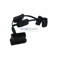Cable Plano OBD2 de 16 Pines, 1 Macho a 2 Hembras, con Dos Interruptores