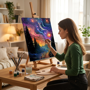 Kit Pittura a Numeri Stile <span class=keywords><strong>Van</strong></span> <span class=keywords><strong>Gogh</strong></span> <span class=keywords><strong>Notte</strong></span> <span class=keywords><strong>Stellata</strong></span> Paesaggio Forestale, Dipinto Digitale a Olio Fai <span class=keywords><strong>da</strong></span> Te per Adulti 40x50cm - Product Image 4
