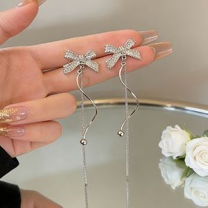 Bowknot Rhinestone Drop <b>Earrings</b> Long <b>Tassel</b> Chain Party Fashion Jewelry For Women - Product Image 3