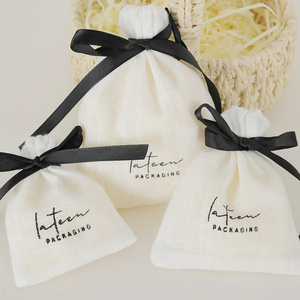 Gift <b>White</b> Canvas Cotton Muslim Jewelry Pouch <b>Bag</b> Custom Logo Cotton Linen Drawstring <b>Bag</b> <b>Small</b> Drawstring Pouch <b>Bag</b> - Product Image 5