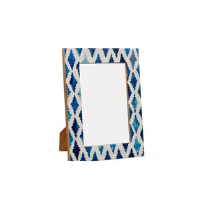 Sapphire Diamond Bone Inlay Vertical Handcrafted Blue White Mosaic Contemporary Artisan Photo <b>Frame</b> Wall <b>Mount</b> - Product Image 2