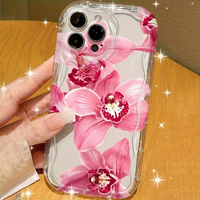 Coque de téléphone portable en silicone TPU de luxe avec imprimé floral rose et bord ondulé pour iPhone X, XR, XS Max, 11, 12, 13, 14, 15, 16, 17