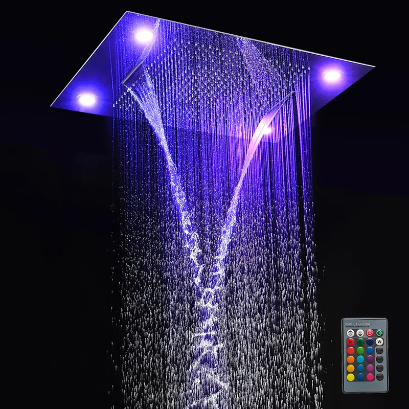 Baño 12 pulgadas 360 iónico corrector de techo Metal Spa masaje multifunción niebla lluvia válvula termostática LED Arco Iris cabezal de ducha