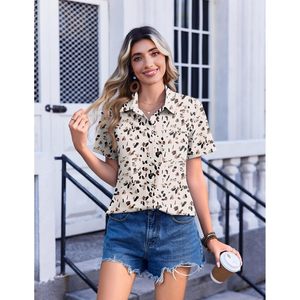 Camisa con botones para mujer, blusa estampada de manga corta, top informal de trabajo, atuendo de verano - Product Image 4