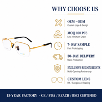 Gafas ópticas Superovo de titanio puro, cuadradas, ligeras, de media montura, con lentes y diseño Gold Buffalo para miopía.