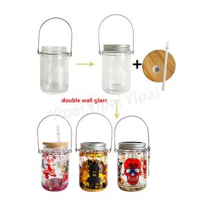 Bocal Mason solaire 11 oz avec boule à neige et paillettes, nouveau style Yipai, elfe lumineux décoratif pour sublimation - Product Image 1