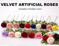 Anpassbare Handgefertigte Einzelne Rote Rose Künstliche Blume Realistisch Echt Wirkende Samtblume Umweltfreundlich für Hochzeiten