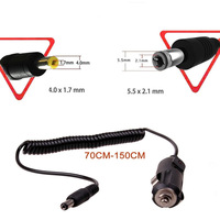 Câble spiralé 12V pour allume-cigare vers 5.5x2.1mm DC avec indicateur LED, cordon d'alimentation de voiture à ressort