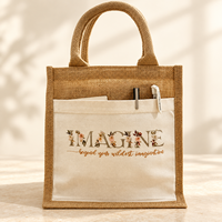Sac fourre-tout en toile de jute imprimé sur mesure, sac de shopping réutilisable en toile de jute avec poche avant en toile pour les cadeaux de mariage