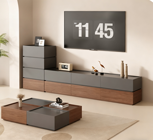 Meuble TV moderne minimaliste en bois blanc marron clair Meubles de salon <span class=keywords><strong>Tapis</strong></span> blanc Armoires de rangement en verre Utilisation dans le hall de bureau - Product Image 2