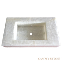 Vasque de salle de bain moderne et luxueuse en granit blanc brillant, finition polie, résistante à l'eau, facile à nettoyer, pour salle à manger, hôtel, salle de bain, maison