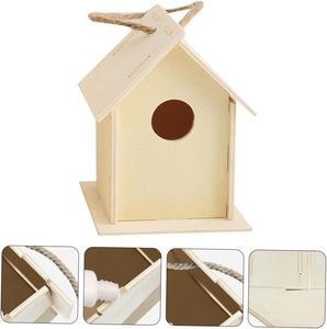 2 Stuks Creatieve Diy Onafgewerkte Houten Vogelhuisje Duurzaam Tuindecor Voor Gebruik Buitenshuis Eenvoudig Te Bouwen Verf Knoopsluiting Voor Vogels - Product Image 6
