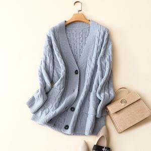 1 pezzo di maglia a coste in misto lana <span class=keywords><strong>Beige</strong></span> scollo a V manica lunga <span class=keywords><strong>Cardigan</strong></span> maglione con tasche - Product Image 3