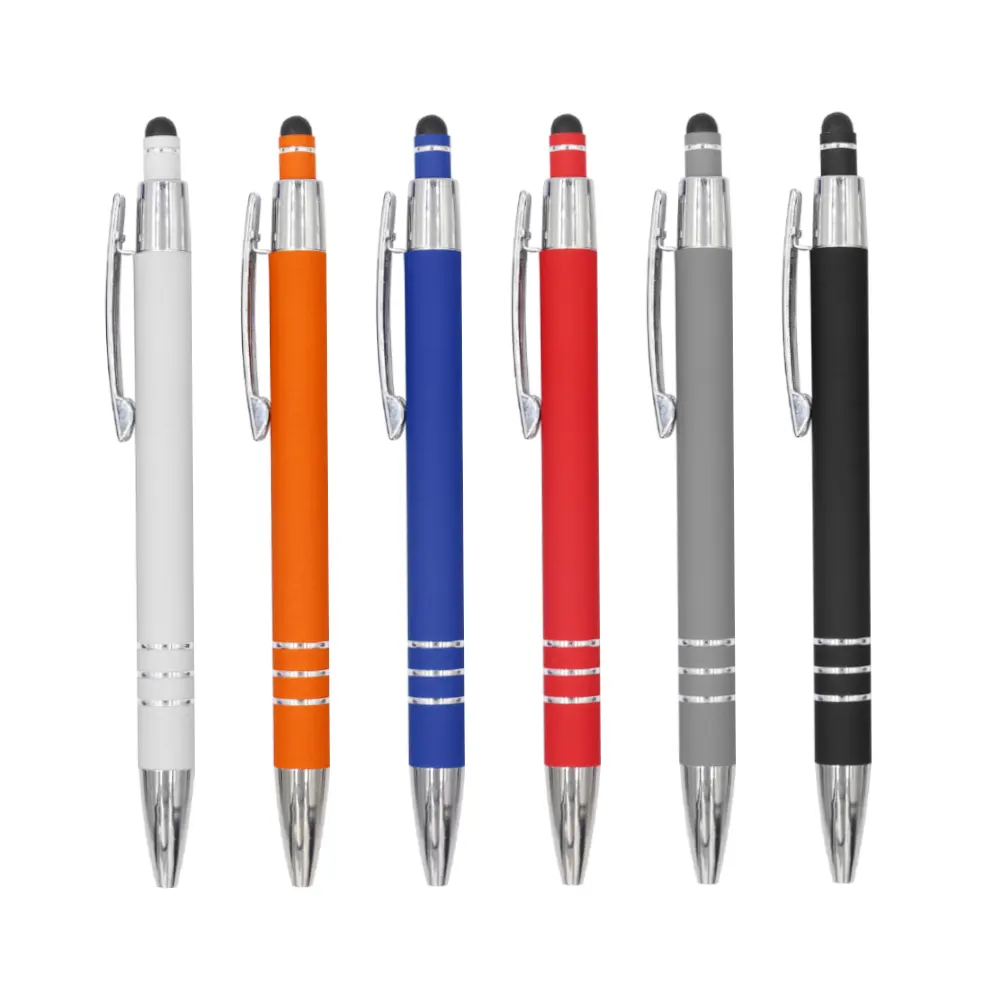 Bolígrafos baratos de tacto suave, bolígrafos personalizados con logotipo personalizado de metal