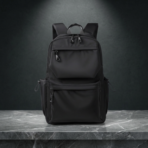 Black Polyester Men <b>Backpack</b> <b>Large</b> Capacity School Travel Laptop Bag Zipper Closure Multi Pocket Daypack - Product Image 4