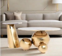 Ensemble table basse moderne de luxe en acier inoxydable doré table basse ronde en marbre avec tables d'appoint pour meubles de salon