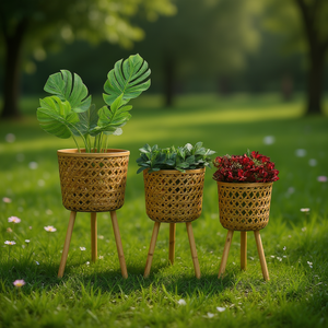 Macetas de Bambú de 11, 13 y 15 Pulgadas, Naturales, con Soporte, para Uso en Interiores y Exteriores del Hogar - Product Image 2