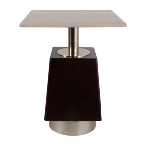 Tavolino Quadrato in Legno e Marmo, Comodino Moderno con Piano in Pietra e Base in Legno per Soggiorno e Camera da Letto - Product Image 3