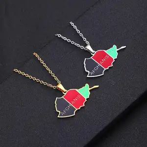 Wholesale Afghanistan Map Pendant Necklace Trendy Stainless Steel Afghan Flag Chain Jewelry For Women Men Tourist Souvenirs Gift