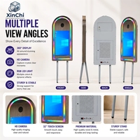 Miroir Photo Booth Élégant en Bois en Forme d'Arche avec Écran Tactile 32 pouces et LED RGB Professionnel pour Mariages et Fêtes de Luxe