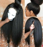 Perruque naturelle longue en dentelle, cheveux humains, coupe lisse ou crépue, style brésilien