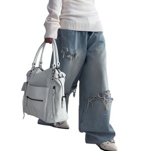 กางเกงยีนส์เดนิมทรงหลวมสไตล์วายทูเค แต่งลูกไม้ขาดๆ แบบโอเวอร์ไซส์ ทรงบอยเฟรนด์ สำหรับผู้หญิง ขายส่ง - Product Image 4