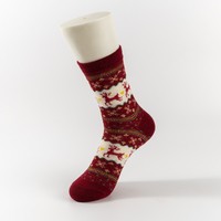 HF Chaussettes de Noël mi-mollet pour femmes-Automne Hiver Chaud Coton Épais Fil d'Or Renne Conception Respirant Personnalisé