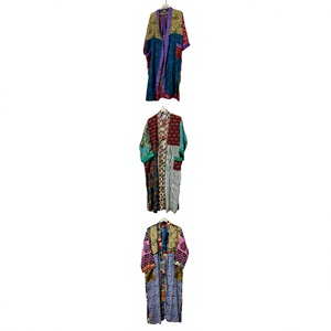 Bata Larga Vintage de Retazos para Mujer, Kimono Suave Tejido con Cuello en V, Ropa de Dormir de Primavera, Diseño Estampado Hecho a Mano - Product Image 1