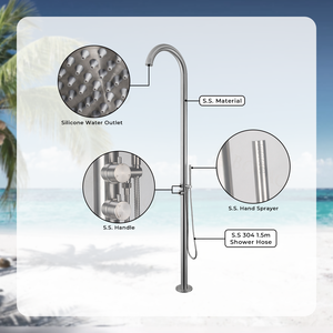 Ensemble de <span class=keywords><strong>douche</strong></span> sur pied rond contemporain en acier inoxydable, 2 fonctions, <span class=keywords><strong>eau</strong></span> <span class=keywords><strong>chaude</strong></span> <span class=keywords><strong>et</strong></span> <span class=keywords><strong>froide</strong></span>, <span class=keywords><strong>douche</strong></span> extérieure avec douchette - Product Image 4