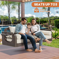 Fauteuil suspendu en rotin à 3 places avec structure en acier allié, pour jardin, terrasse, véranda, avec coussins et oreillers