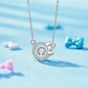 Xl1527 Women's White <b>Gold</b> <b>Crystal</b> Pendant <b>Necklace</b> With Bowknot Design Rhodium Plated 925 Silver Box Chain Cute Everyday Wear - Product Image 3