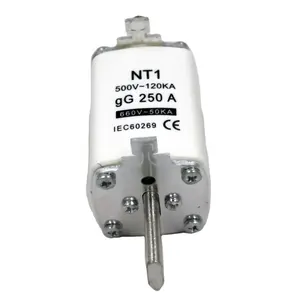 High Quality hrc ceramic NH or NT Type Blade Fuse Block Links with 500V 120KA gG 250A NT1 NH1 hrc fuse link