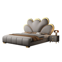 Nouveau Lit de Luxe en Cuir Rembourré avec Rangement, Ensemble de Meubles de Chambre, Cadre de Lit King Size Doré pour Hôtel et Maison