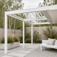 Motorisierte Aluminium-Pergola mit Verstellbaren Lamellen, Einziehbarem Schiebedach, PU-Schaum-Isolierten Lamellen, Hitzebeständig, Geräuschreduzierendes Dach