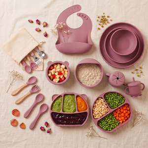 Ensemble de 18 ustensiles et assiettes en silicone antidérapants de qualité alimentaire <span class=keywords><strong>pour</strong></span> la diversification alimentaire des bébés et des tout-petits - Product Image 1