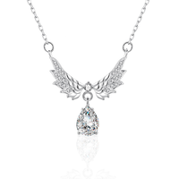 Collier pendentif Ailes d'Ange en Argent Sterling 925 avec Moissanite Diamant Scintillant Zircon Forme Goutte 6*8mm, Chaîne Ras du Cou