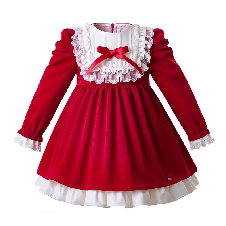 Nettes koreanisches Baby Mädchen süßes kariertes Schleifen kleid Kinder Phantasie langärmlige Spitzens toffe für Kleider für Mädchen