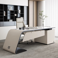 Bureau d'angle convertible moderne blanc en forme de L avec tiroirs, table d'ordinateur exécutive en acier inoxydable pour le télétravail