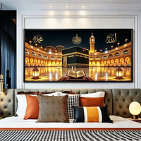 Décoration murale islamique de luxe moderne pour la maison, magnifique art mural Kaaba Allah Muhammad Ramadan Eid, grande peinture en cristal