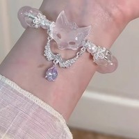 Bracelet unisexe fait main en pierre naturelle et perles de fer, motif Masque de renard rose et Ailes d'ange, style ange gardien élégant