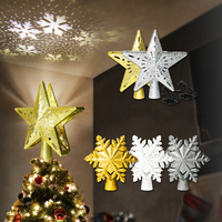 Décorations de Noël, cadeau, sommet d'arbre de Noël, projecteur de flocons de neige blancs rotatifs 3D, étoile de Noël, lumière de sommet d'arbre en angle