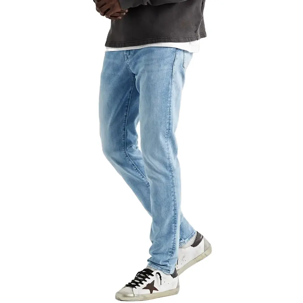 Jeans biologici attillati a cinque tasche classici di marca personalizzata Jeans da uomo leggeri in Denim elasticizzato pantaloni stile Casual per uomo